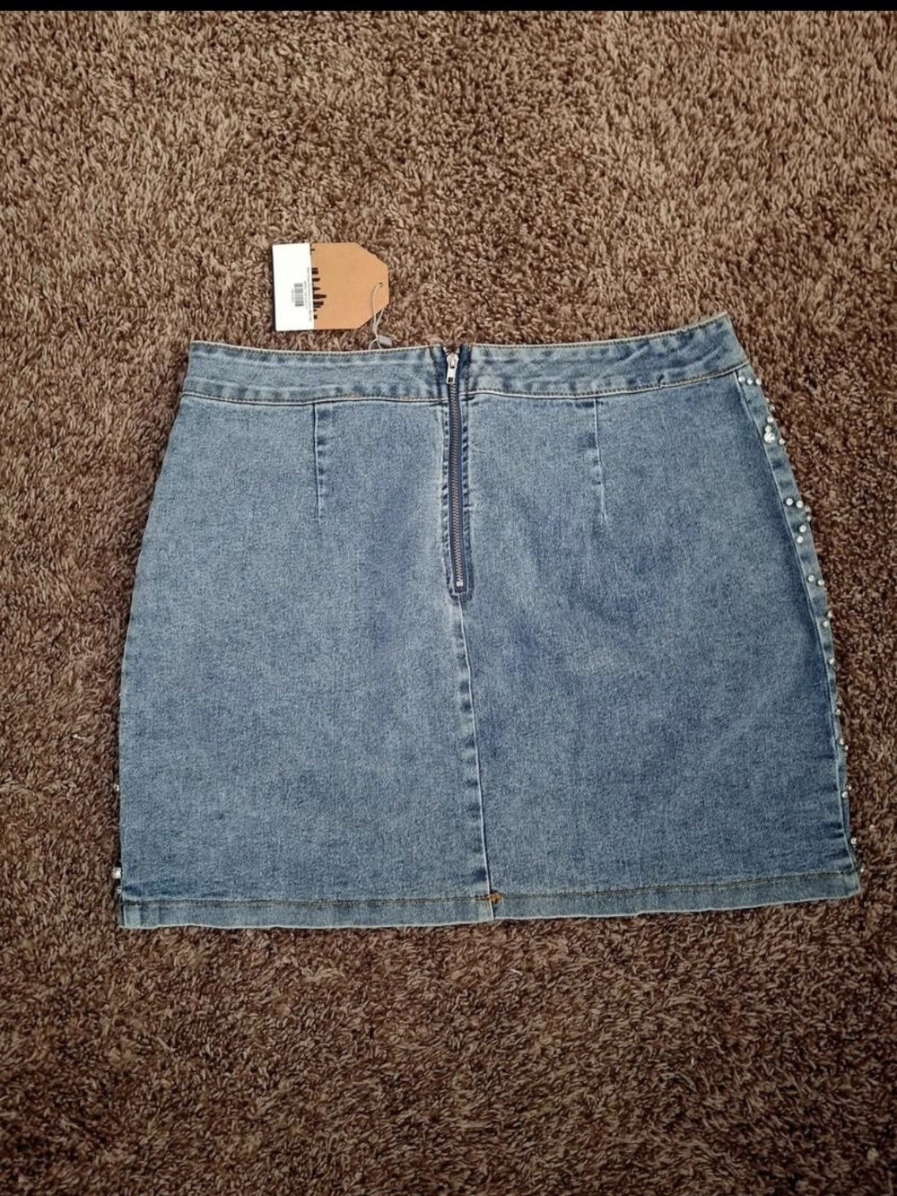 Rhinestone Embellished Denim Mini Skirt - Picture 2 of 2